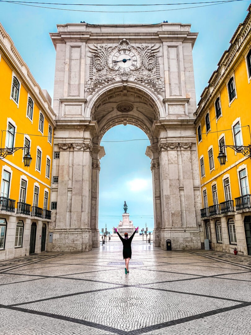 Exterior facade of Arco da Rua Augusta Monument in Lisbon, Portugal