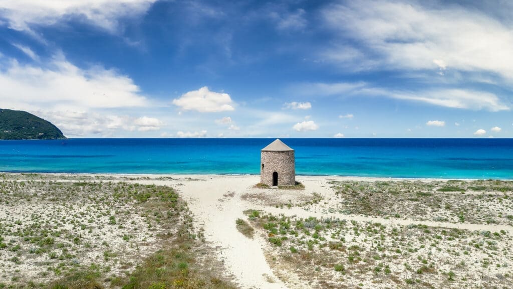 Derilict windmills off the beaten path in Lefkada